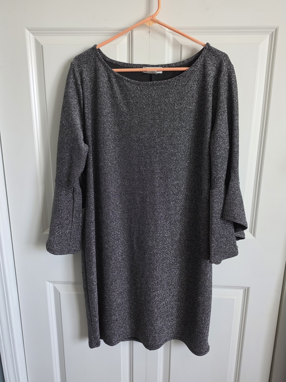 Sparkle Gray Midi Dress with Ruffle Sleeves